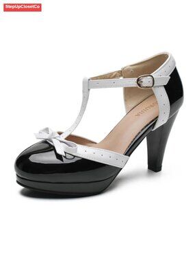Vintage T-Strap Mary Jane Platform Heels Lolita Shoes Bow Round Toe Ankle Strap